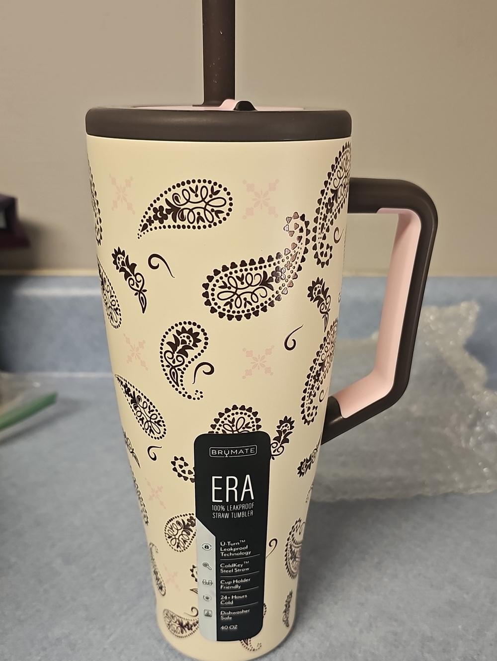 ERA 40oz Cream & Pink Paisley Straw Tumbler